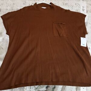 Nine West Mock-Neck Ribbed Sweater in Caramel Brown, Size 3X